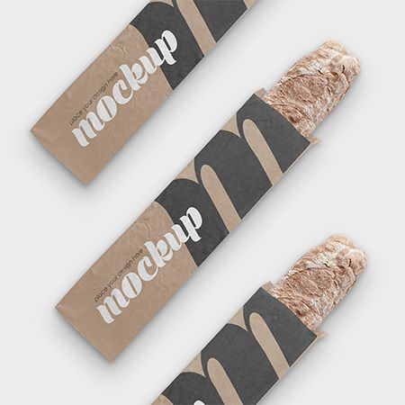 Preview mockup small long loaf of bread in kraft paper bag 2 free mockups psd