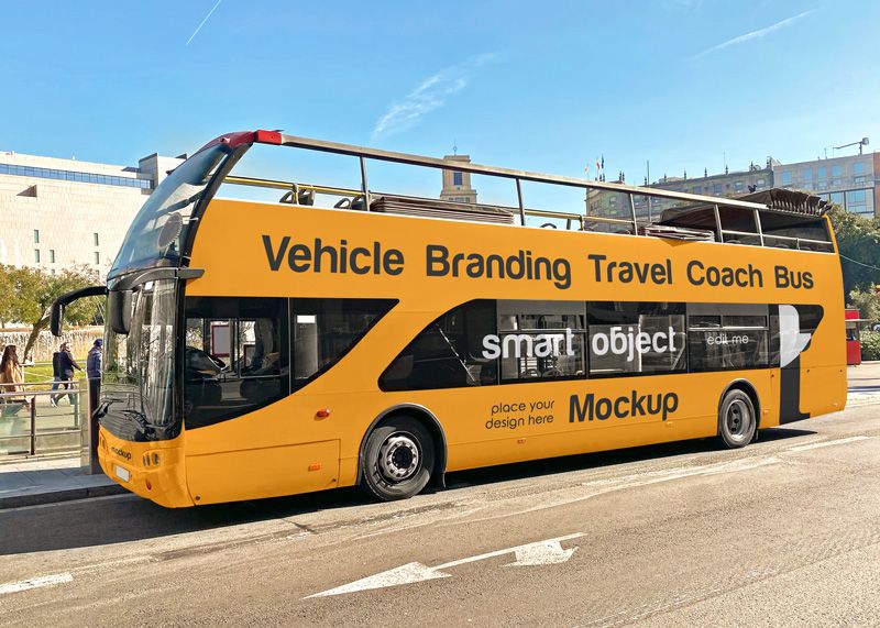 Preview vehicle branding travel coach bus free vehicle branding travel coach bus mockup