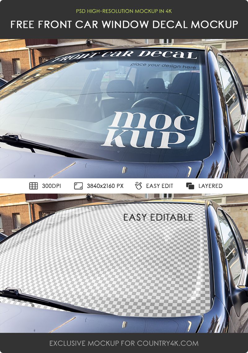 Preview mockup 2 front car window decal free mockup psd