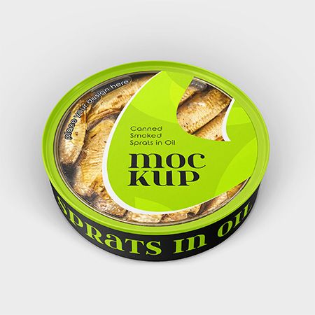 Preview mockup small canned smoked sprats in oil 2 free mockups psd