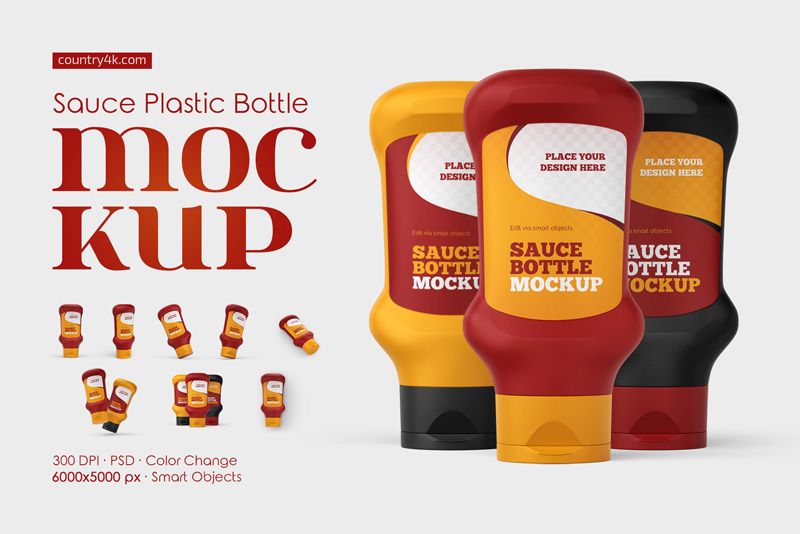 Preview 1 sauce plastic bottle mockup set