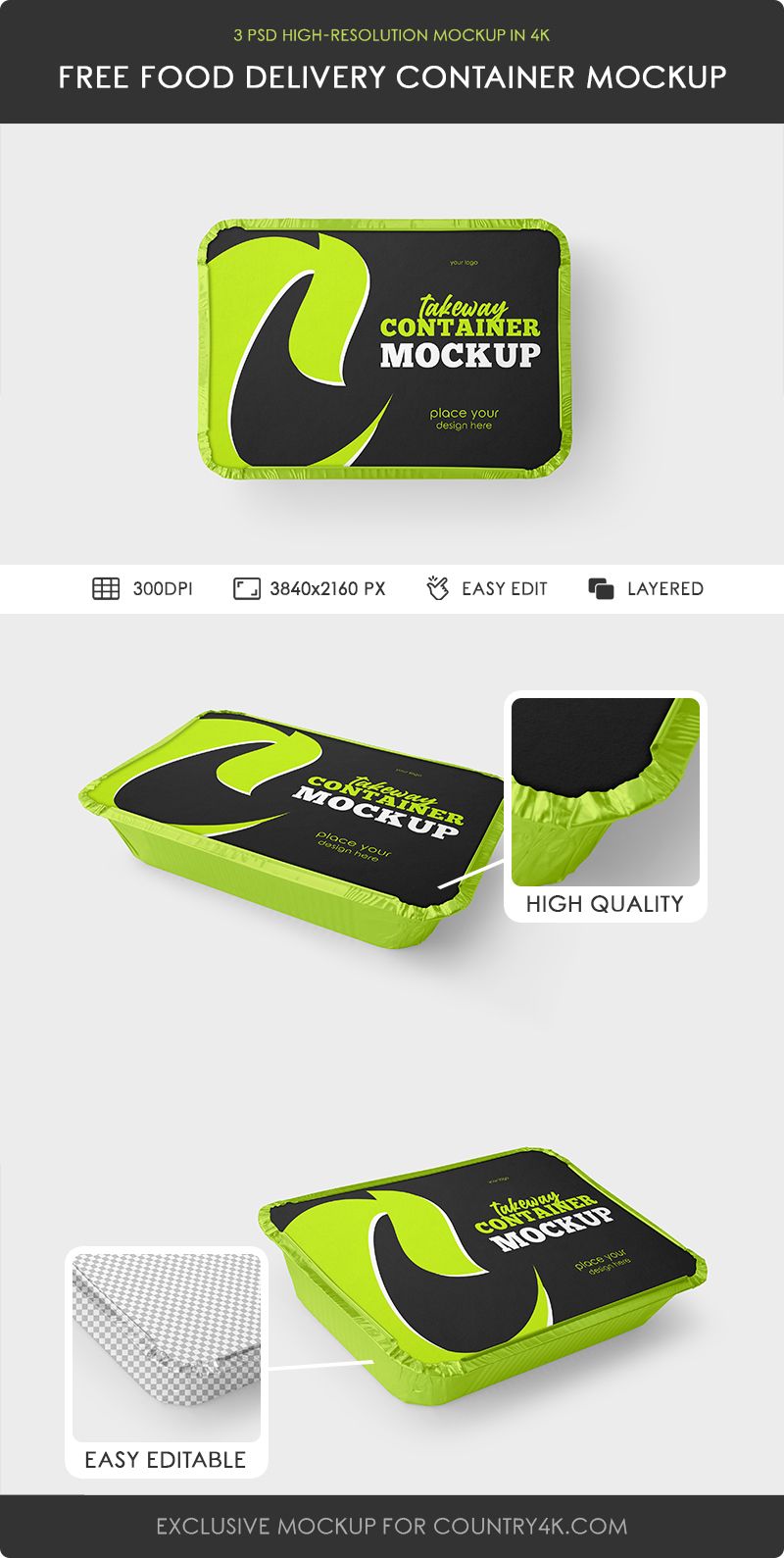Preview mockup 3 takeaway food delivery container 3 free mockups psd