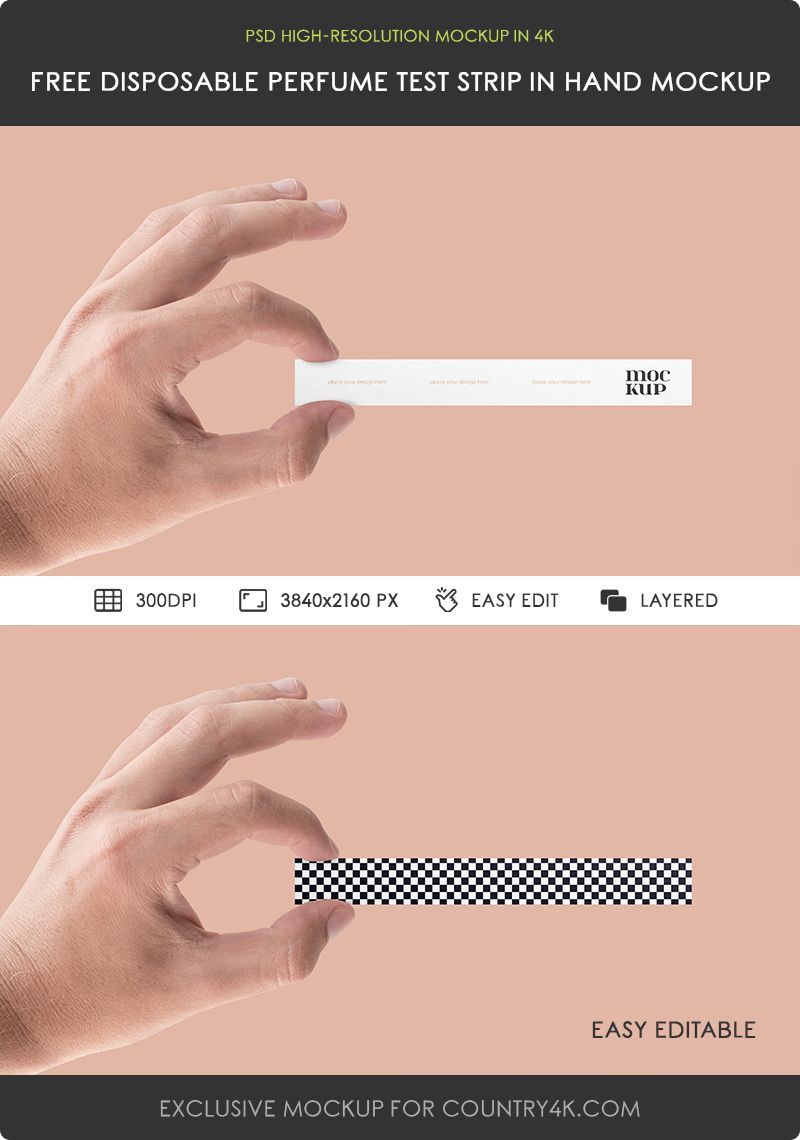 Preview mockup 2 disposable perfume test strip in hand free mockup psd