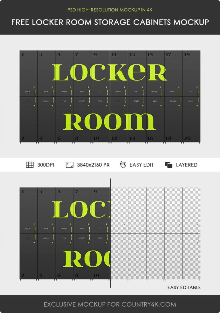 Locker Room Storage Cabinets - Free Mockup PSD - Country4k