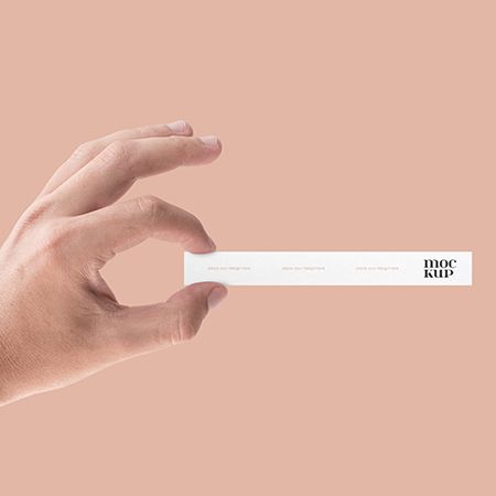 Preview mockup small disposable perfume test strip in hand free mockup psd