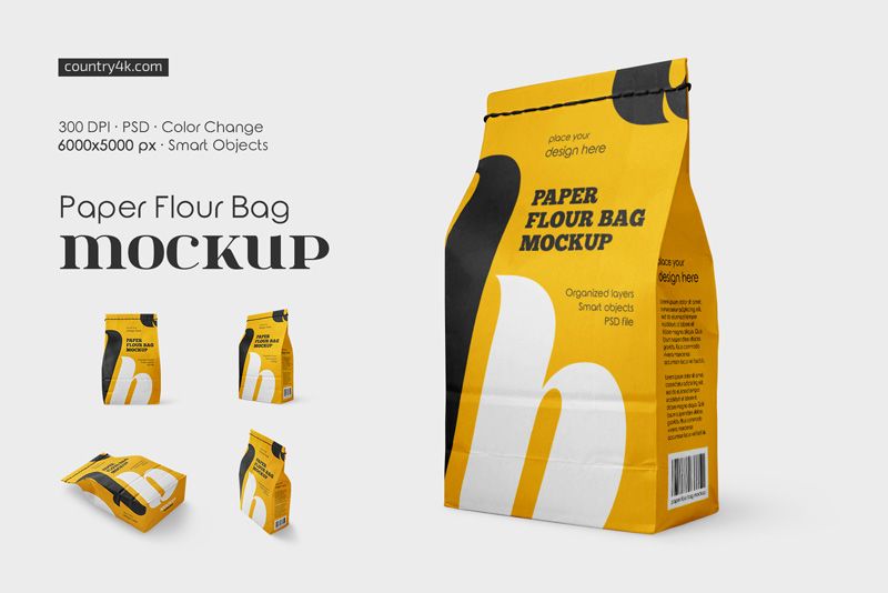 Preview 1 paper flour bag mockup set