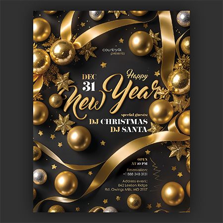 Preview mockup small free happy new year flyer psd template