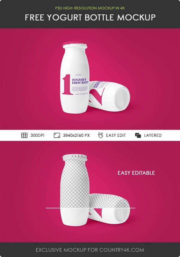 Free Yogurt Bottle Mockup - Country4k