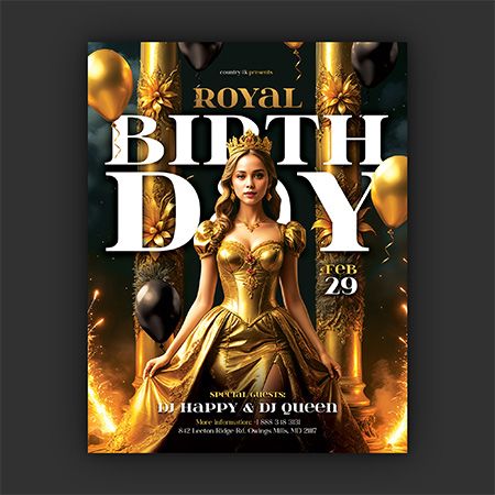 Free Royal Birthday Flyer PSD Template
