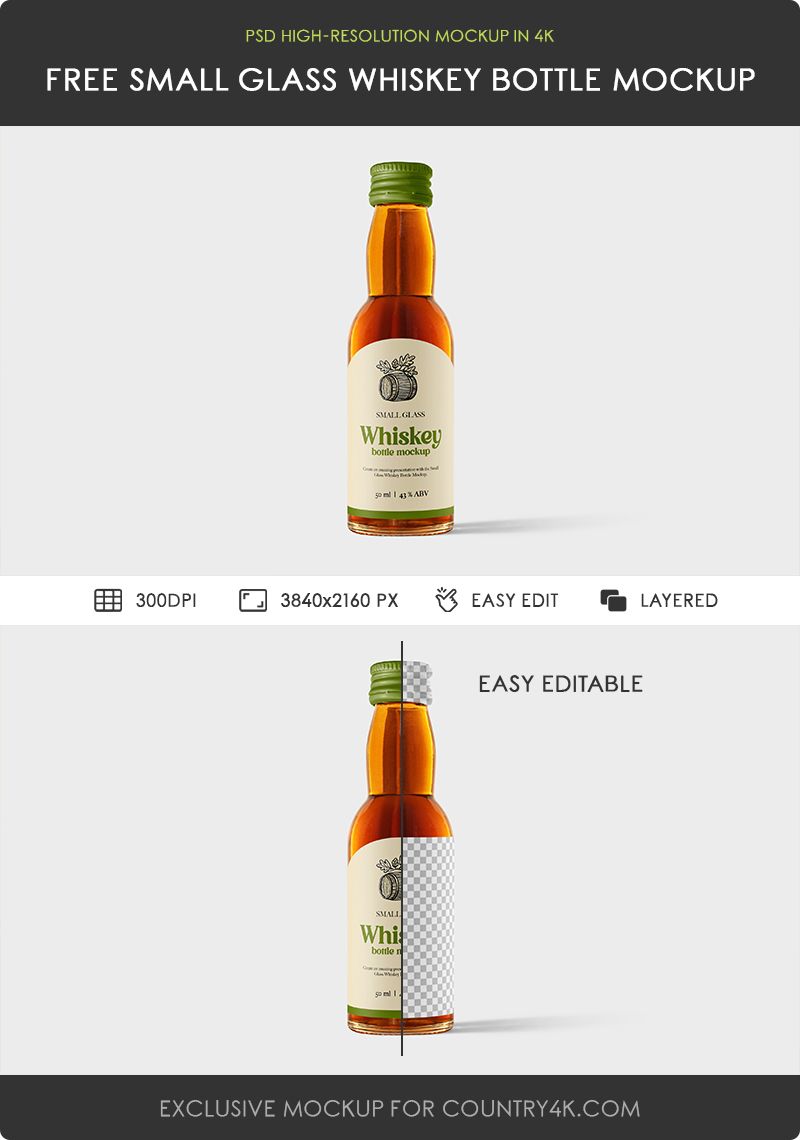 Preview mockup 2 free small glass whiskey bottle mockup