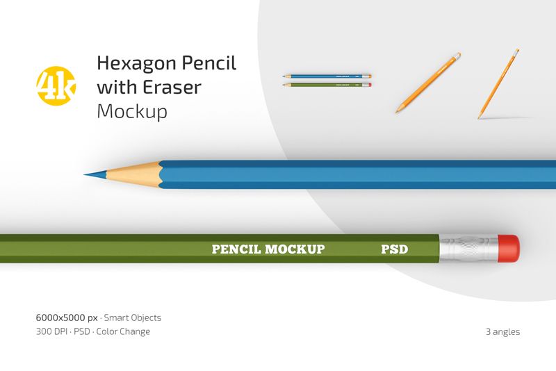 Preview 1 hexagon pencil with eraser mockup set