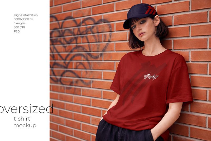 Preview 1 girl wearing oversized t shirt and baseball cap mockup set
