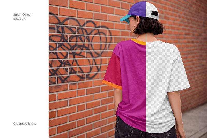 Preview 2 girl wearing oversized t shirt and baseball cap mockup set