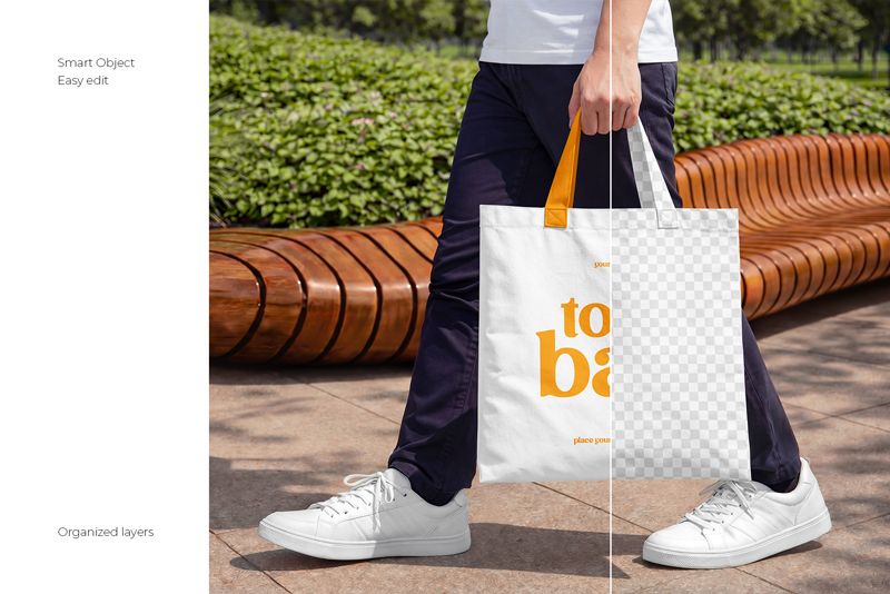 Preview 2 canvas tote bag mockup set in park