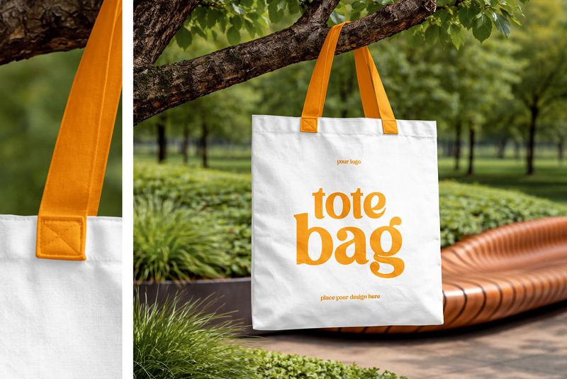 Preview 3 canvas tote bag mockup set in park