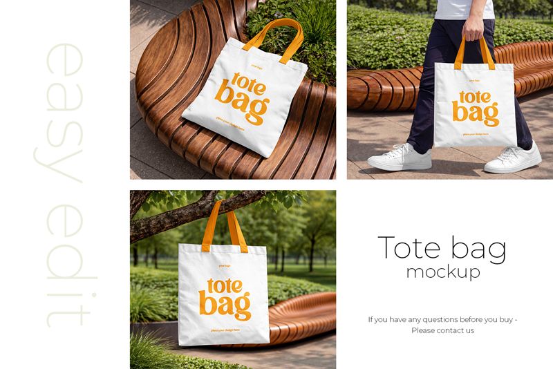 Preview 4 canvas tote bag mockup set in park