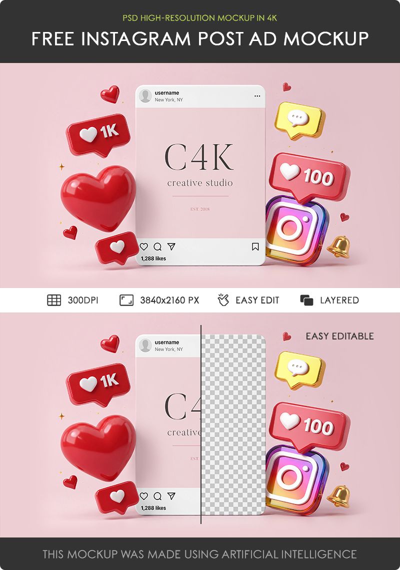 Preview mockup 2 free instagram post ad mockup