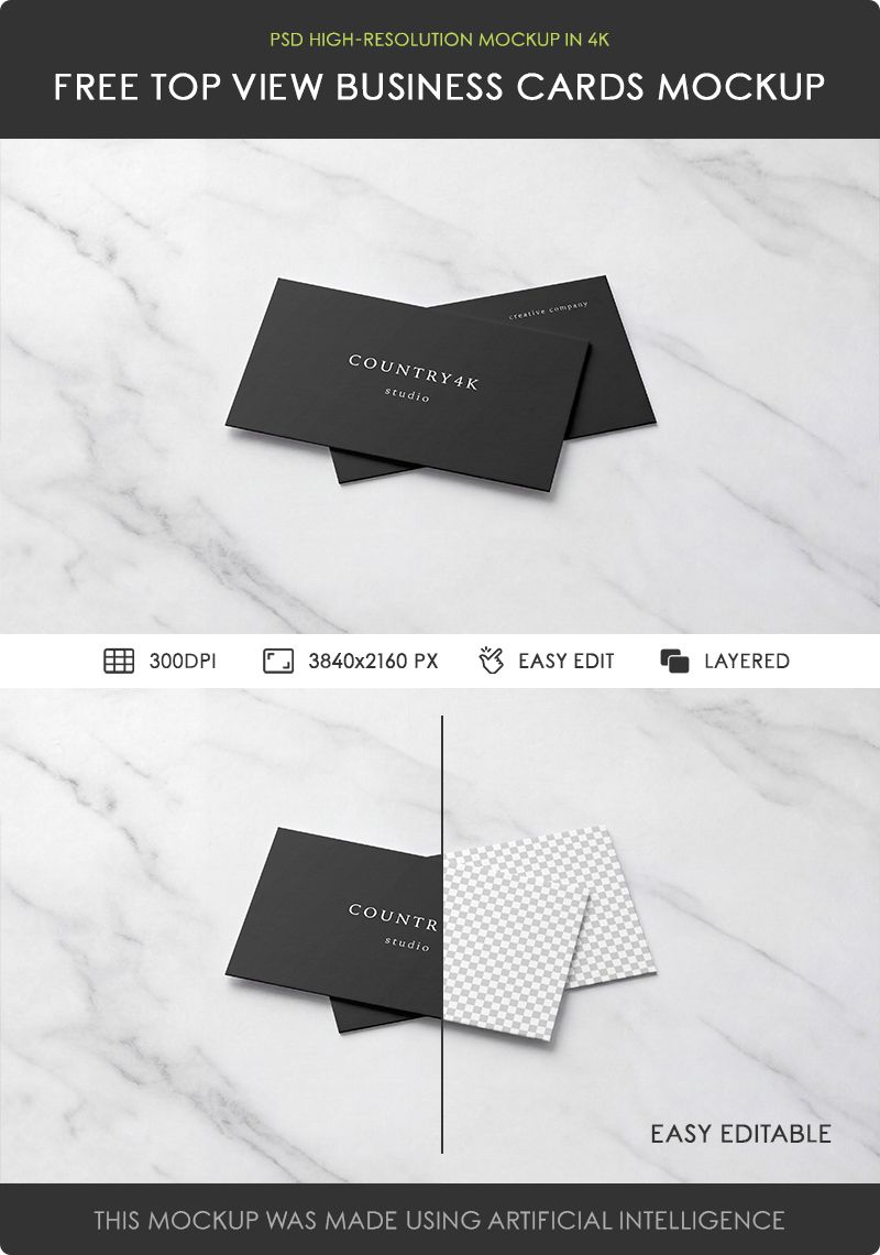 Preview mockup 2 free top view business cards mockup