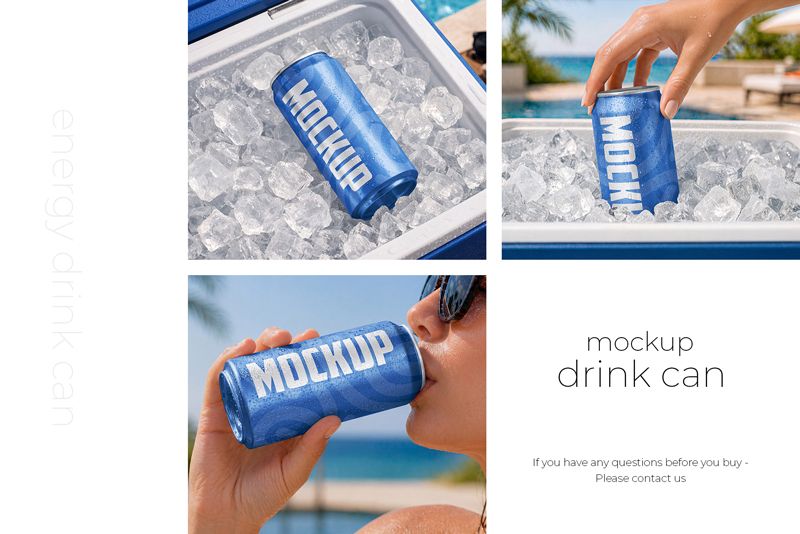 Preview 5 energy drink can mockup set