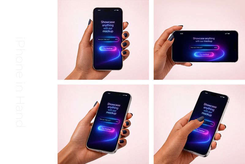 Preview 5 iphone in hand mockup set