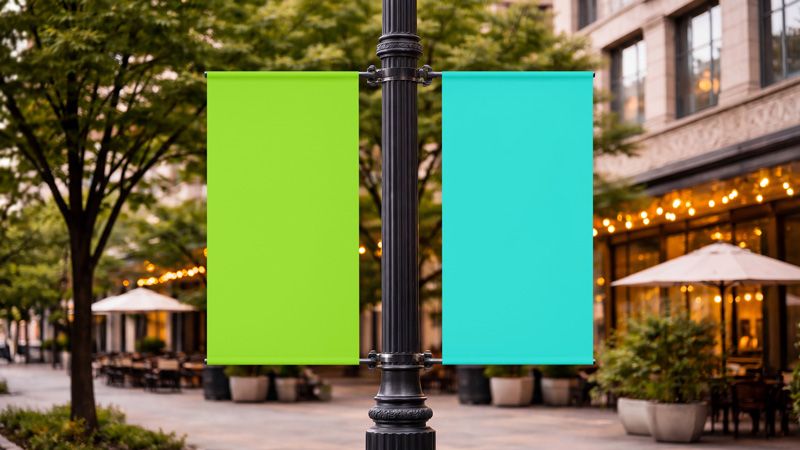 Preview mockup 2 free advertising lamp post banner mockup