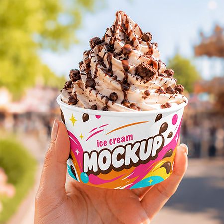 Free Scene with Carton Ice Cream Cup Mockup