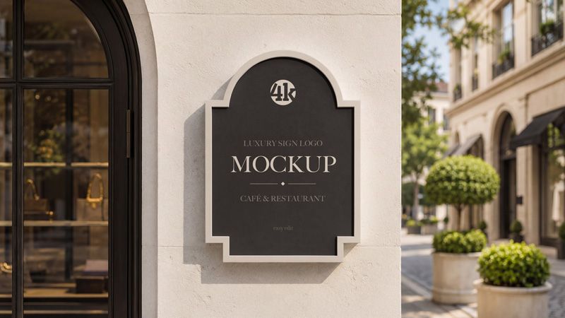Preview mockup 1 free luxury cafe and restaurant sign logo mockup