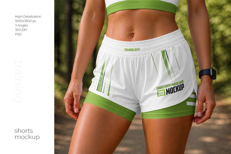 Preview 1 womens training shorts with compression mockup set