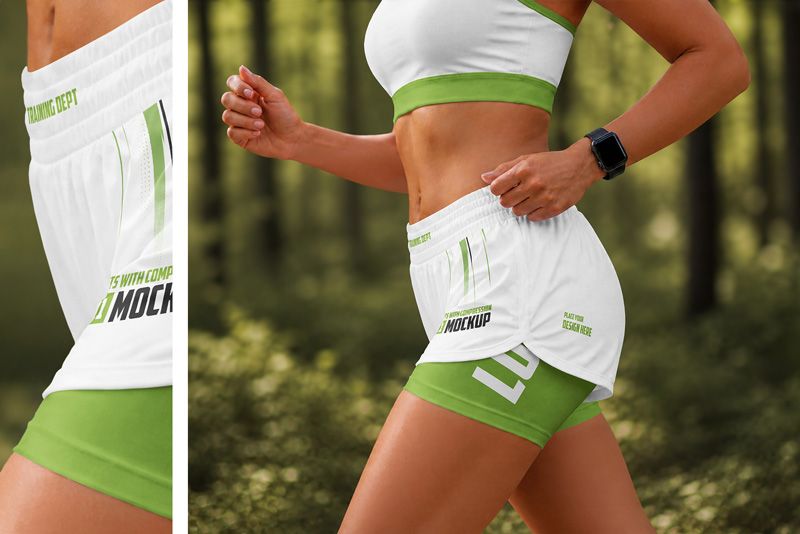 Preview 4 womens training shorts with compression mockup set