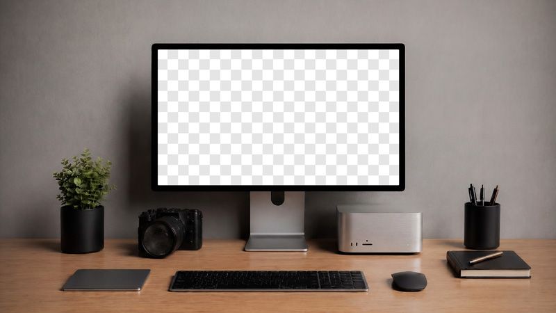 Desktop screen mockup with editable display area for app interface, website layout, SaaS dashboard, and portfolio preview.