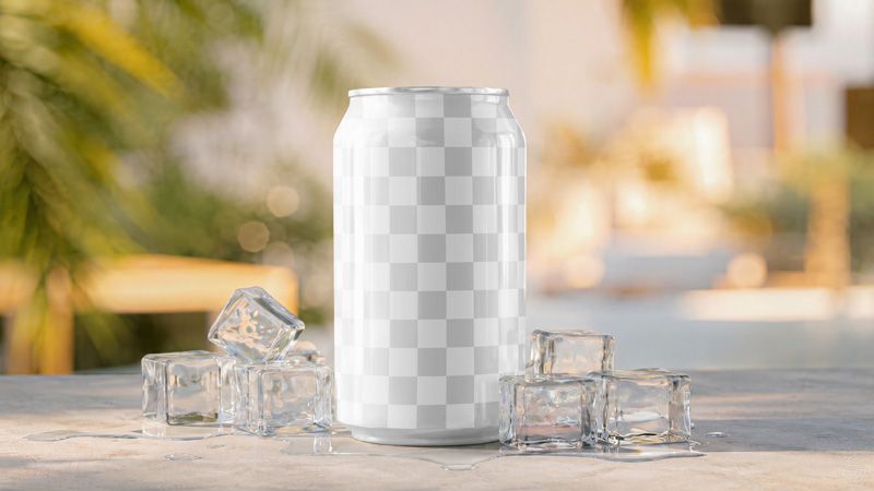 Soda can mockup with editable front label area for logo, lime graphics, flavor name, and beverage branding.