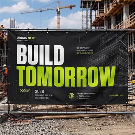 Free Construction Mesh Banner Mockup