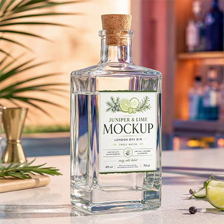 Free Gin Bottle Mockup PSD for Label Design