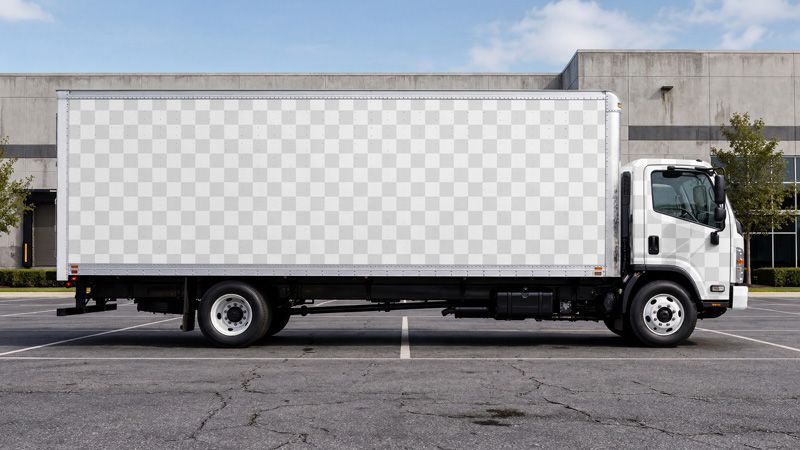Realistic commercial truck mockup for logistics branding, moving service advertising, local delivery companies, and business vehicle wraps.