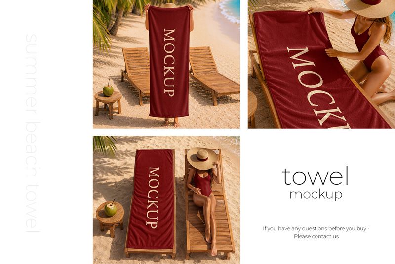 Preview 5 summer beach towel mockup set