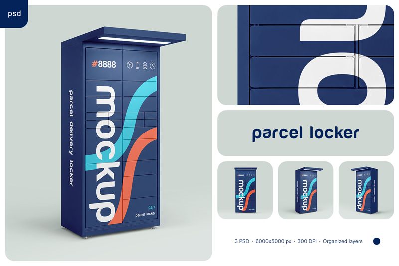 Preview bundle 1 parcel delivery locker mockup set