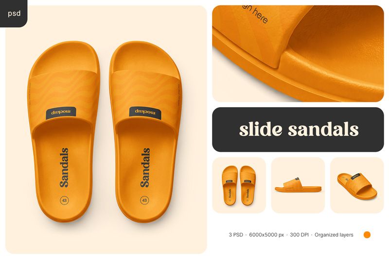 Preview bundle 1 rubber slide sandals mockup set