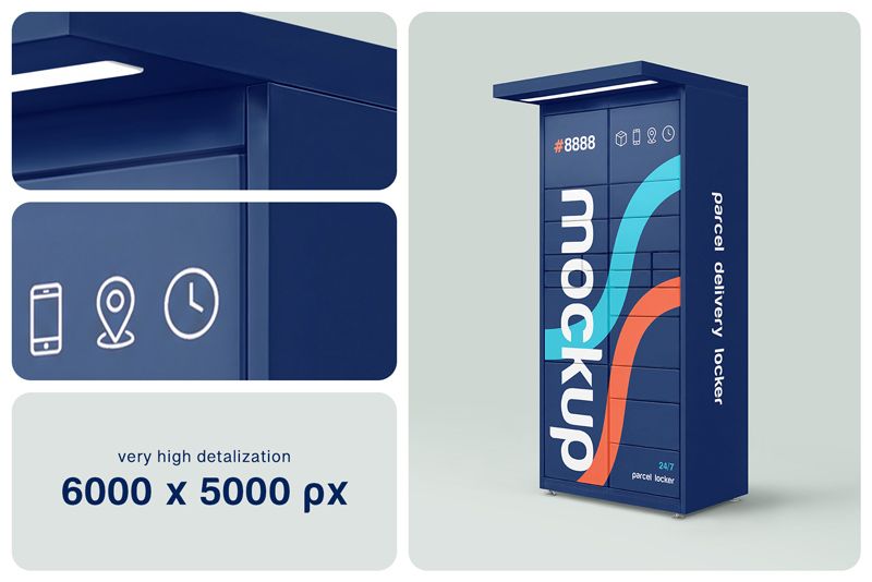 Preview bundle 3 parcel delivery locker mockup set