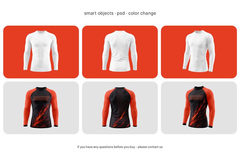 Preview bundle 4 long sleeve rashguard mockup set