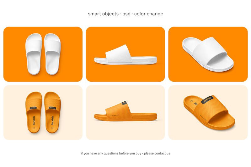 Preview bundle 4 rubber slide sandals mockup set
