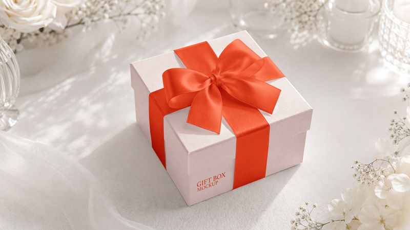 Preview mockup 1 free square gift box mockup