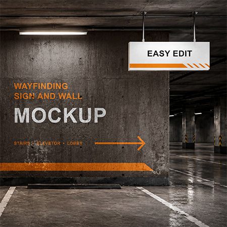 Free Wayfinding Sign and Wall Mockup