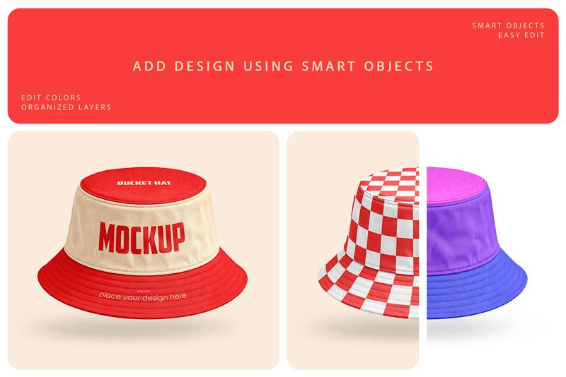 Preview bundle 2 bucket hat mockup set