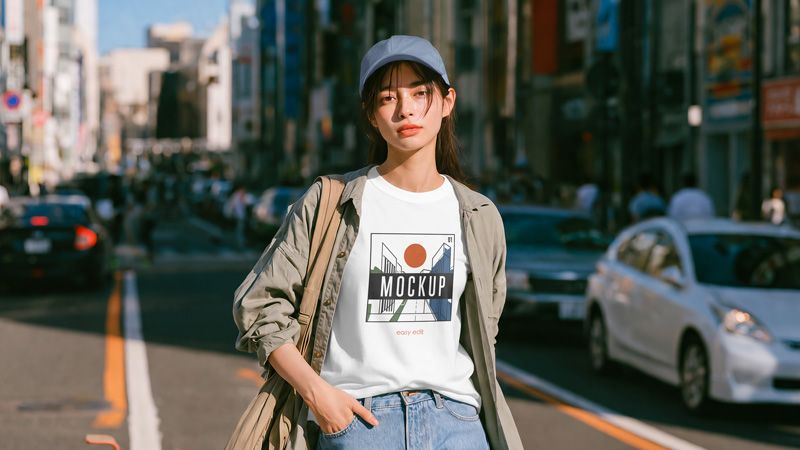 Preview mockup 1 free standing girl wearing t shirt mockup