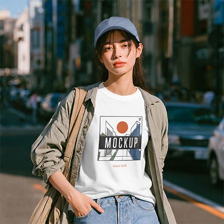 Free Standing Girl wearing T-Shirt Mockup