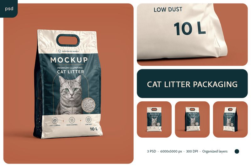 Preview bundle 1 cat litter packaging mockup set