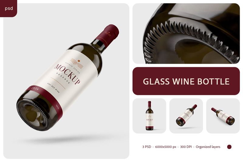 Preview bundle 1 dark glass wine bottle mockup set