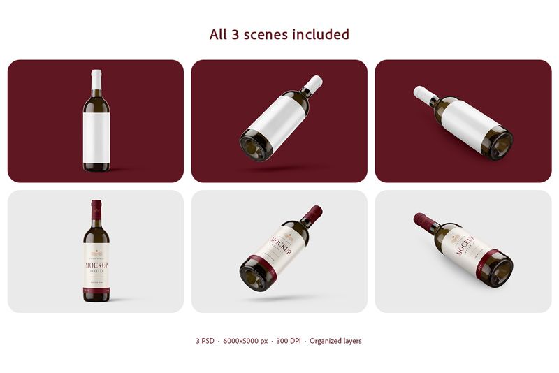 Three included scenes with blank labels above and sample artwork below.