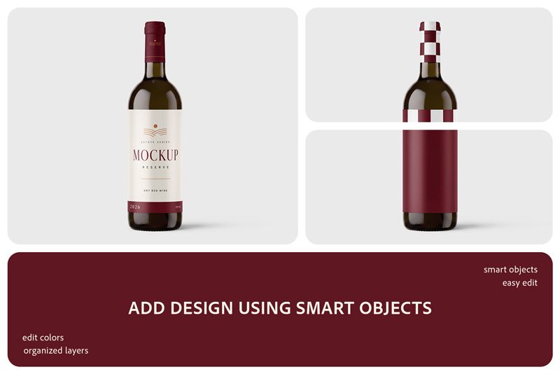 Preview bundle 2 dark glass wine bottle mockup set