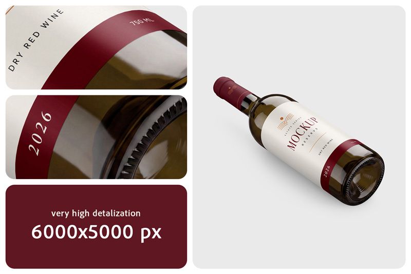 Preview bundle 3 dark glass wine bottle mockup set